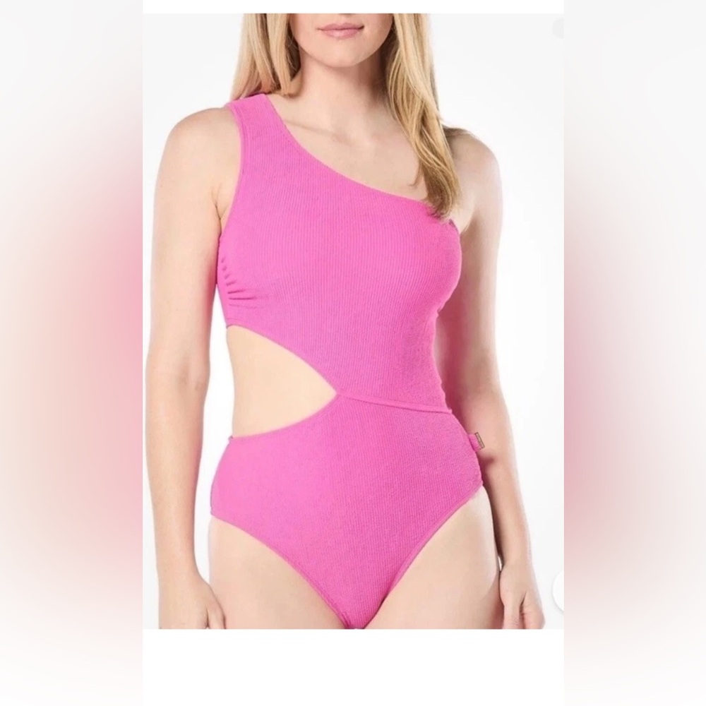 Micheal Michael Kors Ribbed One Shoulder Side Cutout Swimsuit